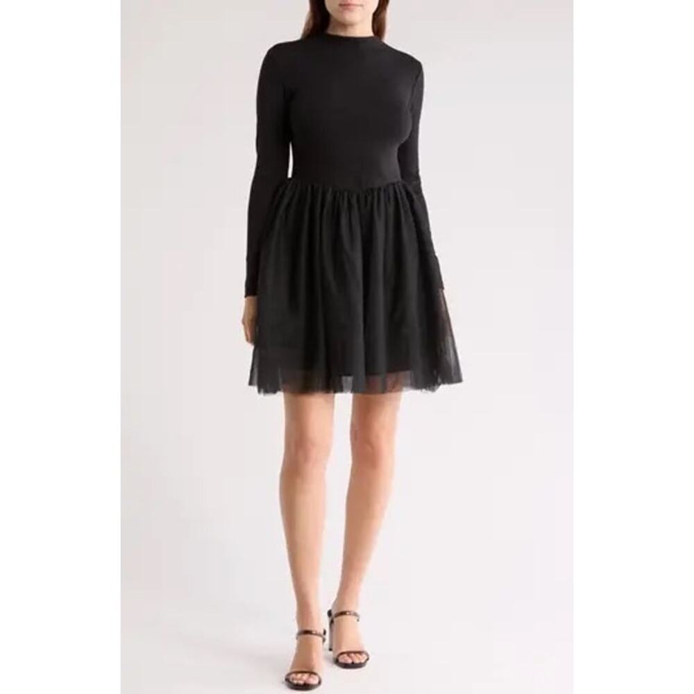 Steve Madden Black Long Sleeve Mixed Media Dress Size XS